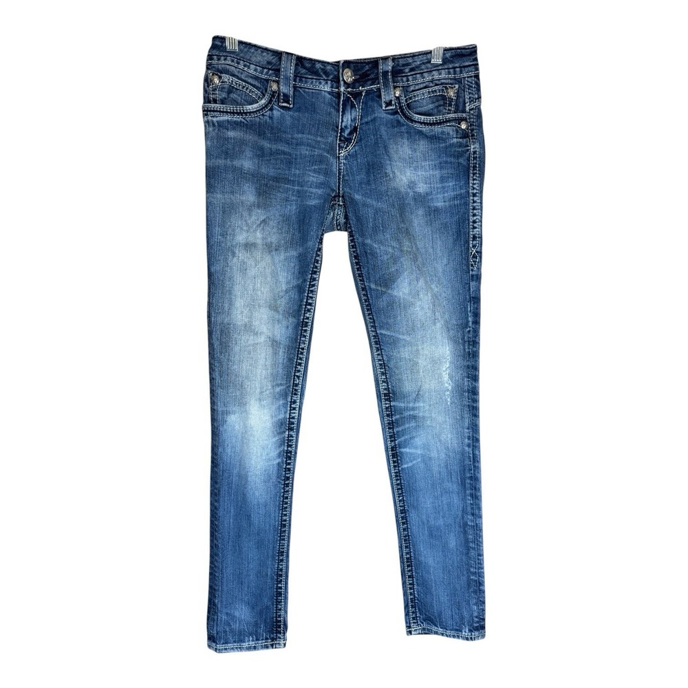 Women's Sz 27 Rock Revival Jasmine Skinny Jeans Low Rise Distressed  Stretch